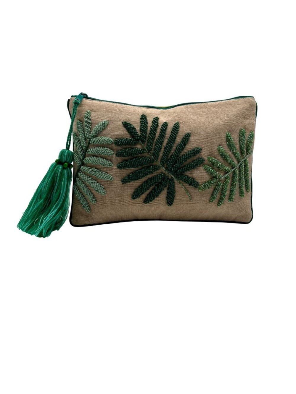 MMs Brands Tan Leaf Embroidered Pouch